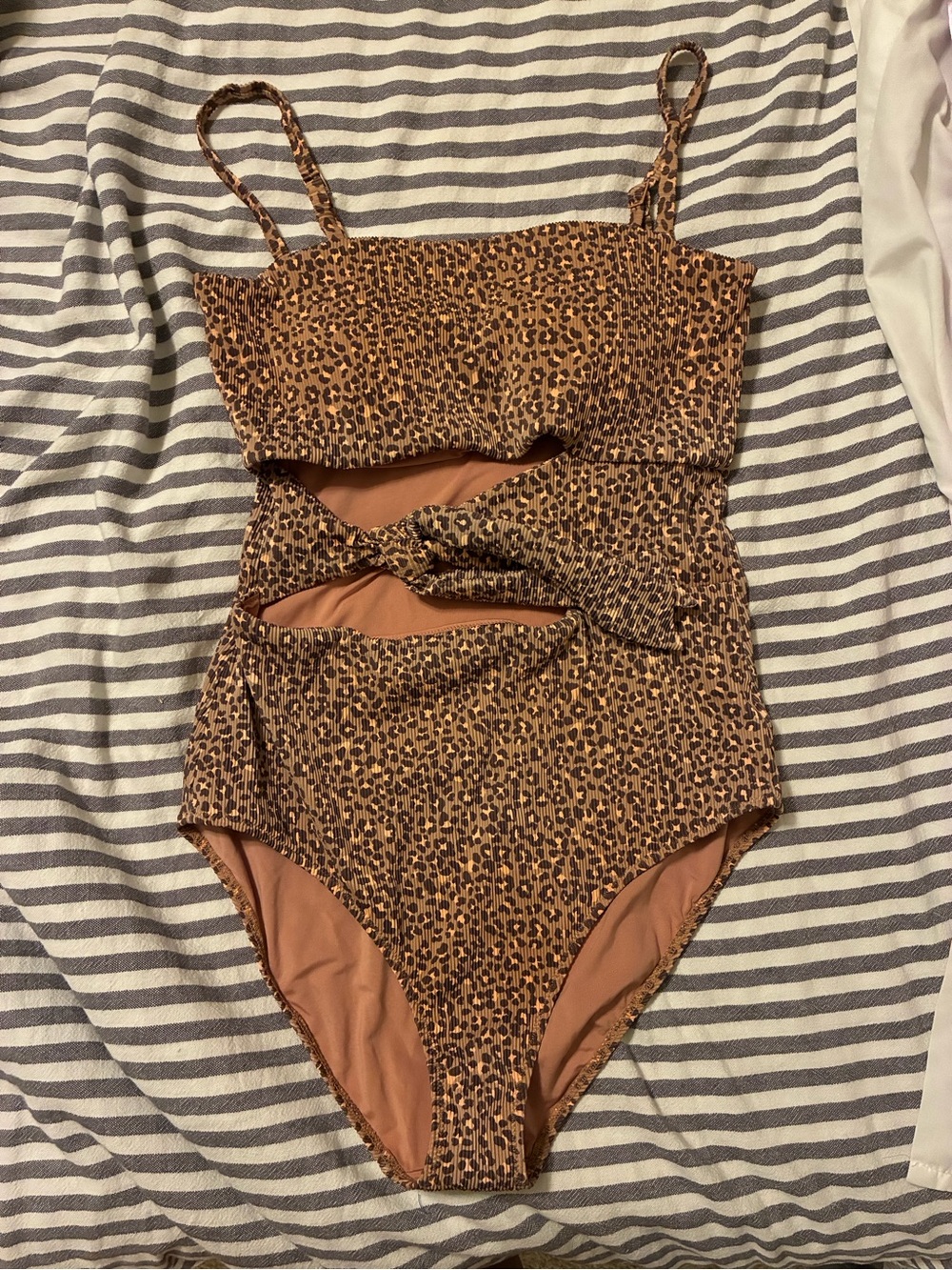 aerie Leopard Print One-Piece Swimsuit in Brown